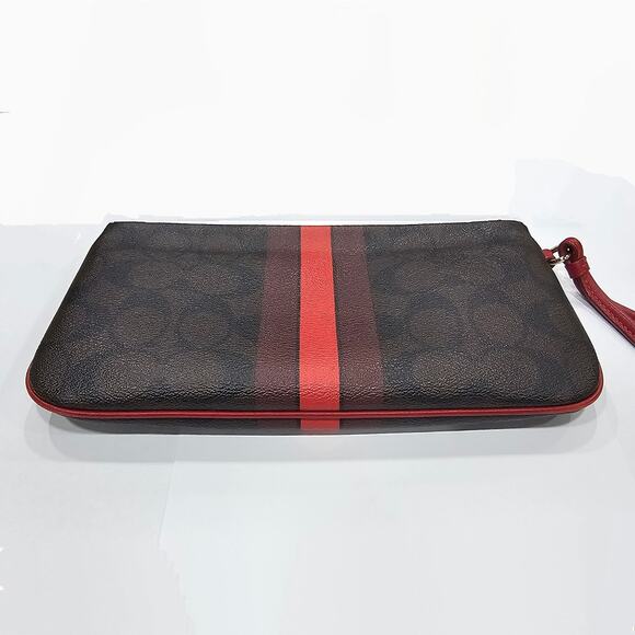 ❌️Sold❌️Coach Signature Brown & True Red Varsity Stripe F66463 Wallet / Wristlet - Picture 3 of 10
